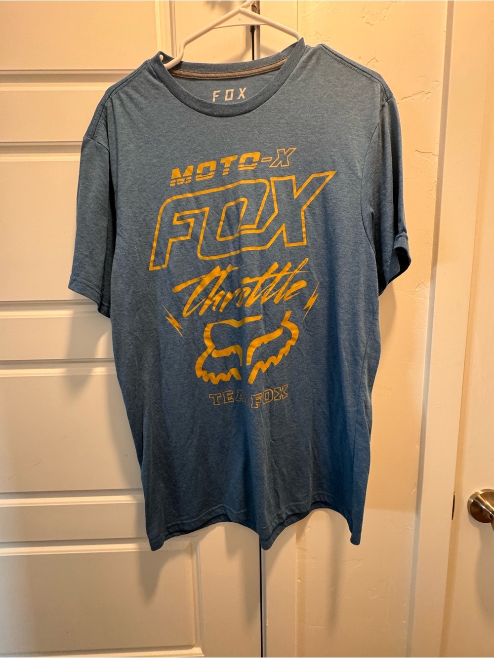 Fox Tech Graphic Tee in Light Blue with Yellow Print